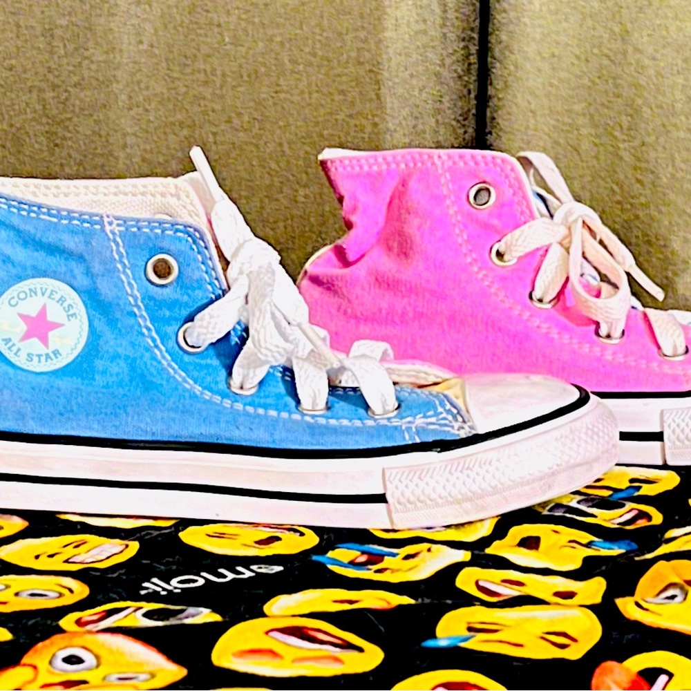 Kids size 9 pink and blue converse shoes